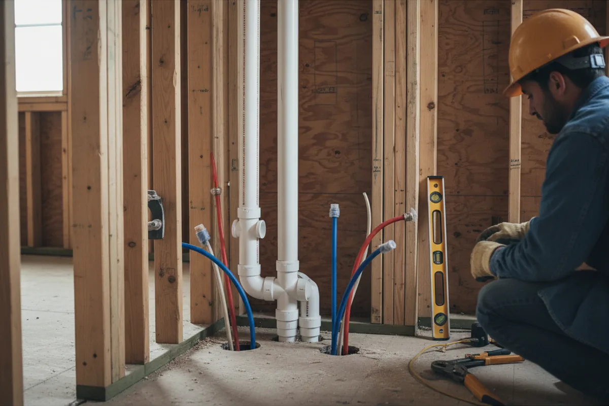 Drain and supply rough-in during Leak Detection in Englewood